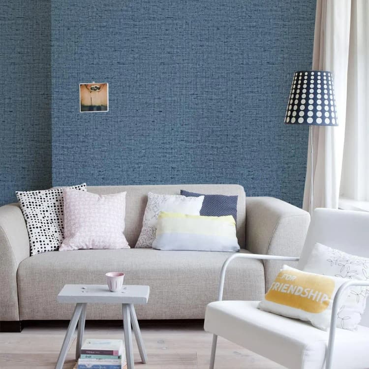 COWINLIFE DECO Blue Linen Textured Interior Waterproof Decorative Wall Paper PVC Self Adhesive Wallpaper for Bedroom Decoration detail 5
