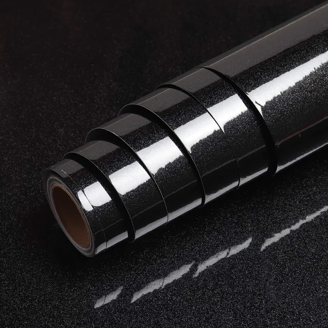 COWINLIFE DECO Black Self Adhesive Peel and Stick Waterproof Glitter Wallpaper for Bedroom Kitchen Wrap Wall Sticker Furniture Walls