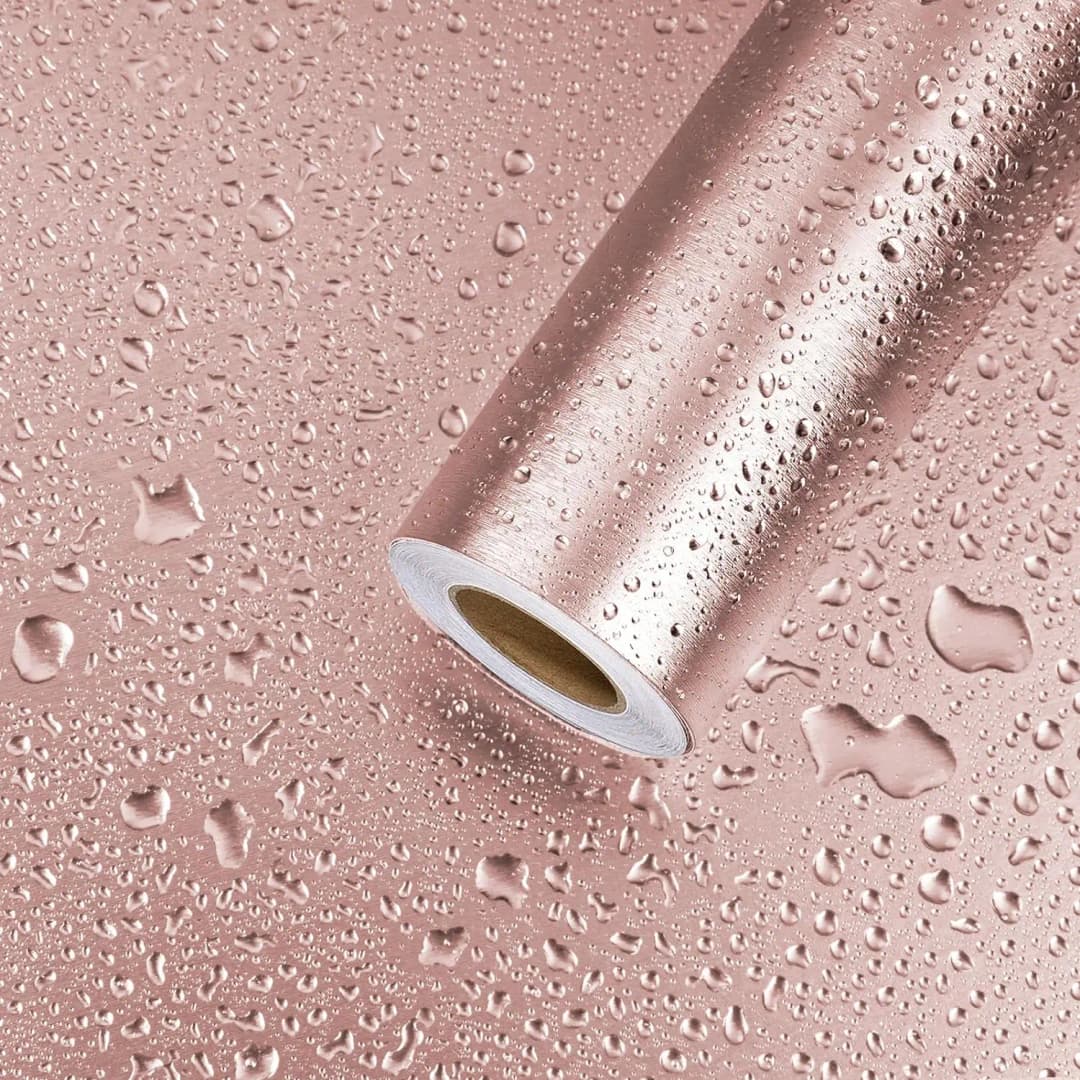 COWINLIFE DECO Waterproof Self-Adhesive Brushed Wallpaper Rose Gold Metallic Decorative Metallized Films Kitchen Wall Sticker