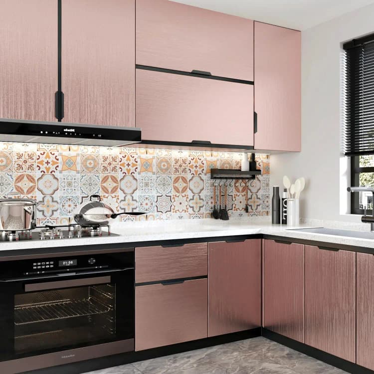 COWINLIFE DECO Waterproof Self-Adhesive Brushed Wallpaper Rose Gold Metallic Decorative Metallized Films Kitchen Wall Sticker detail 4