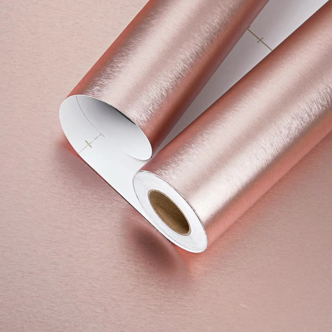 COWINLIFE DECO Rose Gold Metallic Wallpaper Stainless Steel Heat Resistant Brushed Peel and Stick Wall Paper for Kitchen Backsplash