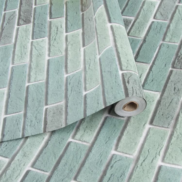 COWINLIFE DECO Modern Green Brick Wallpaper Wall Sticker PVC Vinyl Waterproof Peel and Stick Self Adhesive 3D Furniture Stickers detail 1