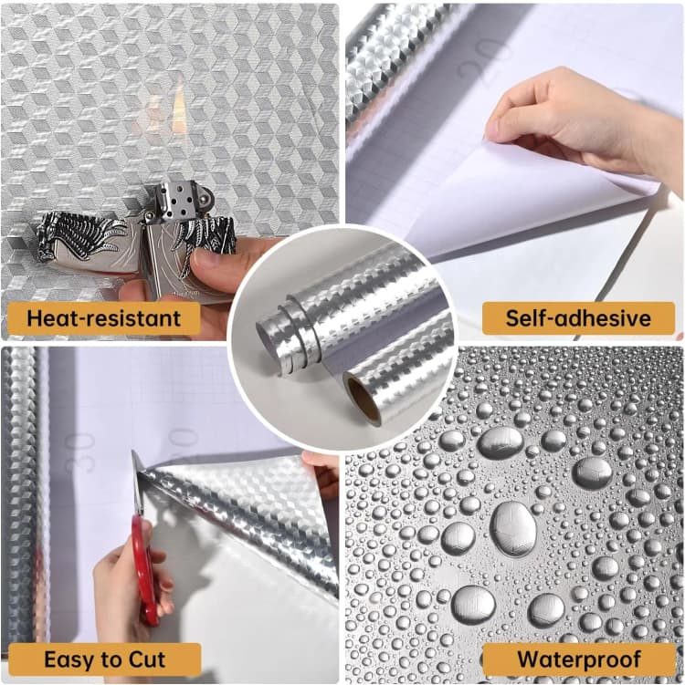 COWINLIFE DECO High Quality Vinyl Self-Adhesive Aluminium Foil Wallpaper Sticker Roll Waterproof Kitchen Wall Sticker Cabinet Wrap detail 6