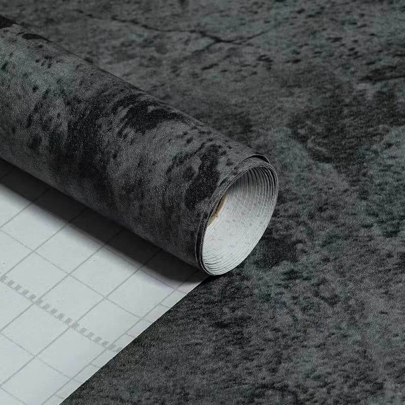 COWINLIFE DECO Black Wallpaper Peel and Stick PVC Self-Adhesive Cement Wallpaper for Bedroom Walls Easy to Cut Kitchen Wall Sticker