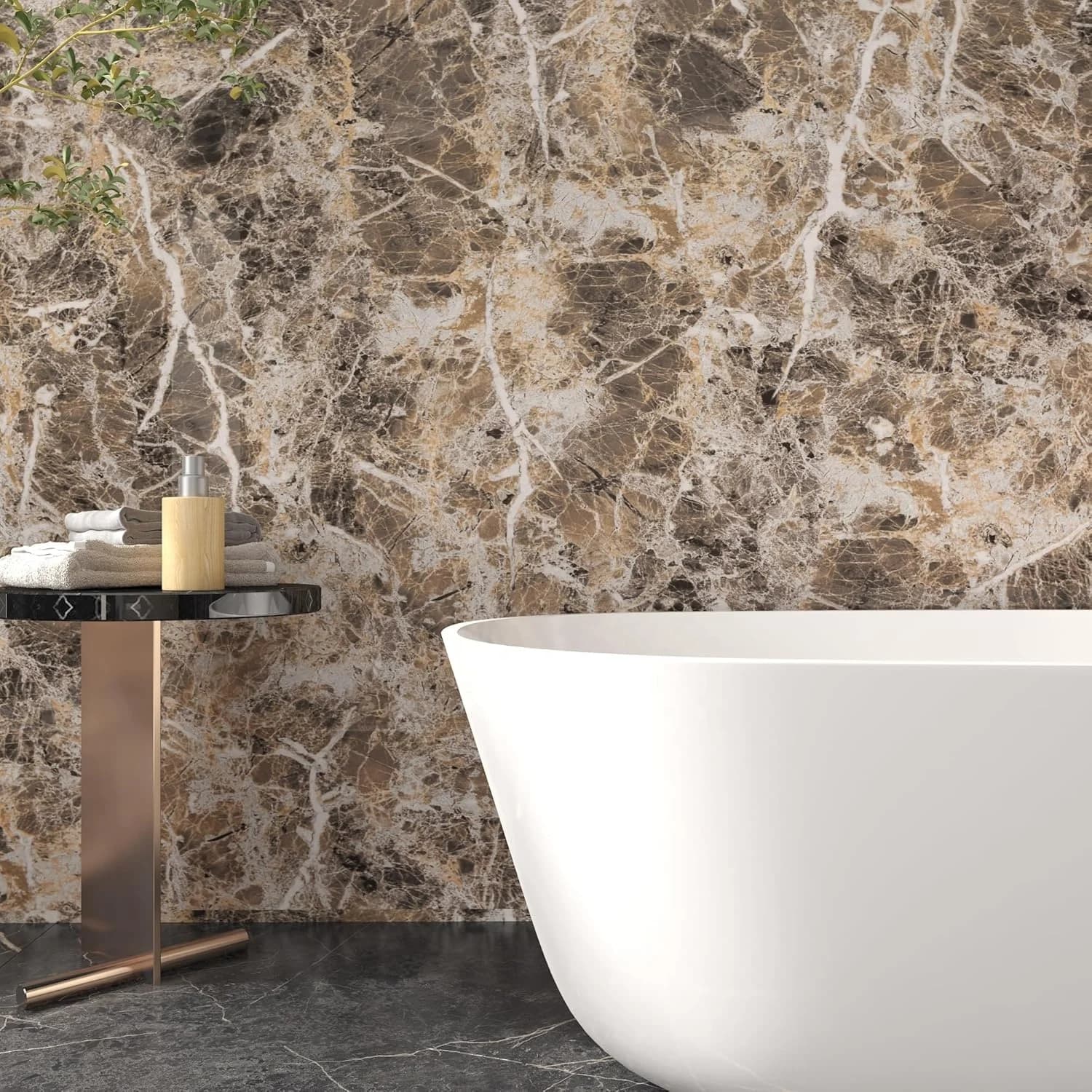 COWINLIFE DECO Brown Contact Paper Kitchen Wrap Wall Sticker Peel and Stick Self-Adhesive Vinyl Marble Sticker Wallpaper for Bathroom