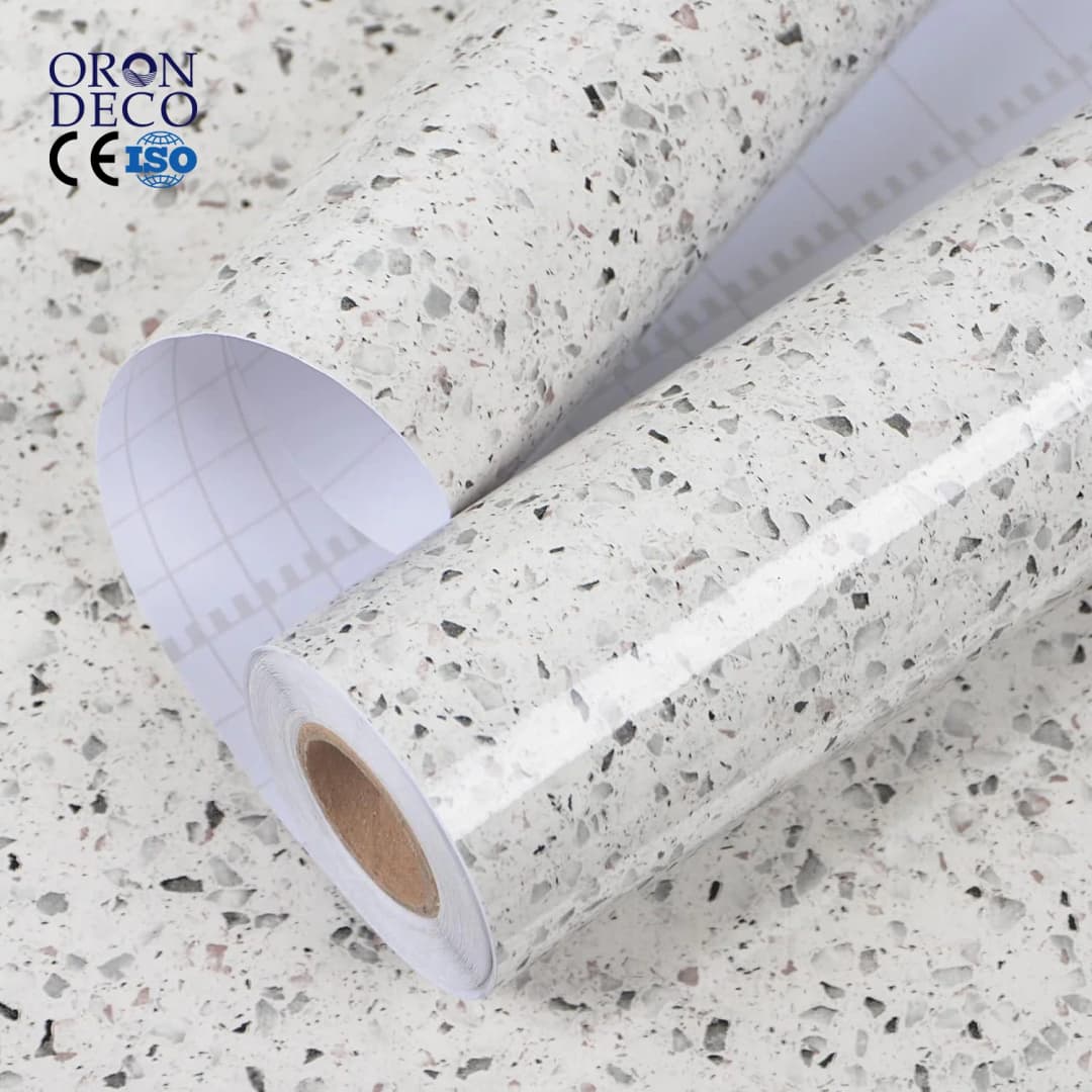 COWINLIFE DECO High Glossy Vinyl Marble Sticker Peel and Stick Wallpaper Granite White Waterproof Self Adhesive Wallpaper for Kitchen