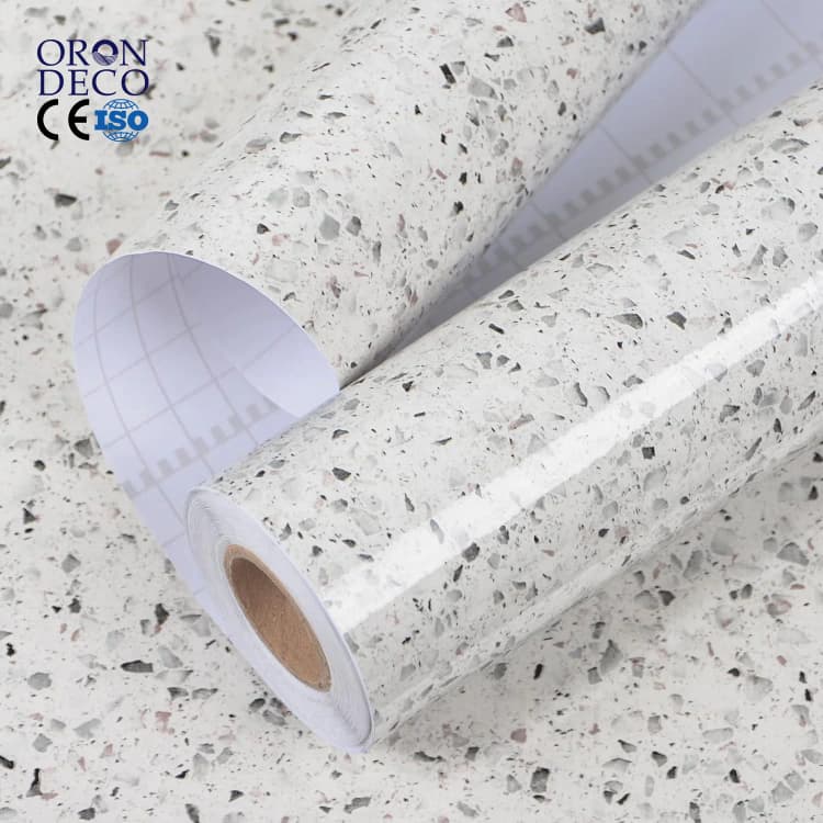 COWINLIFE DECO High Glossy Vinyl Marble Sticker Peel and Stick Wallpaper Granite White Waterproof Self Adhesive Wallpaper for Kitchen detail 1