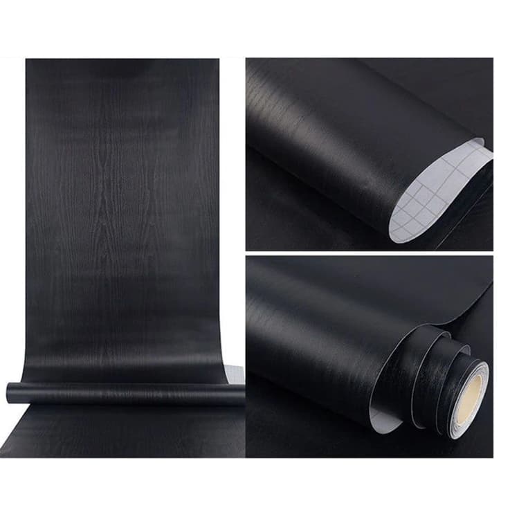 COWINLIFE DECO Kitchen Wrap 3D Glossy Black Woodgrain Wallpaper Self-Adhesive PVC Peel and Stick Rolls for Luxury Home Bedroom detail 3