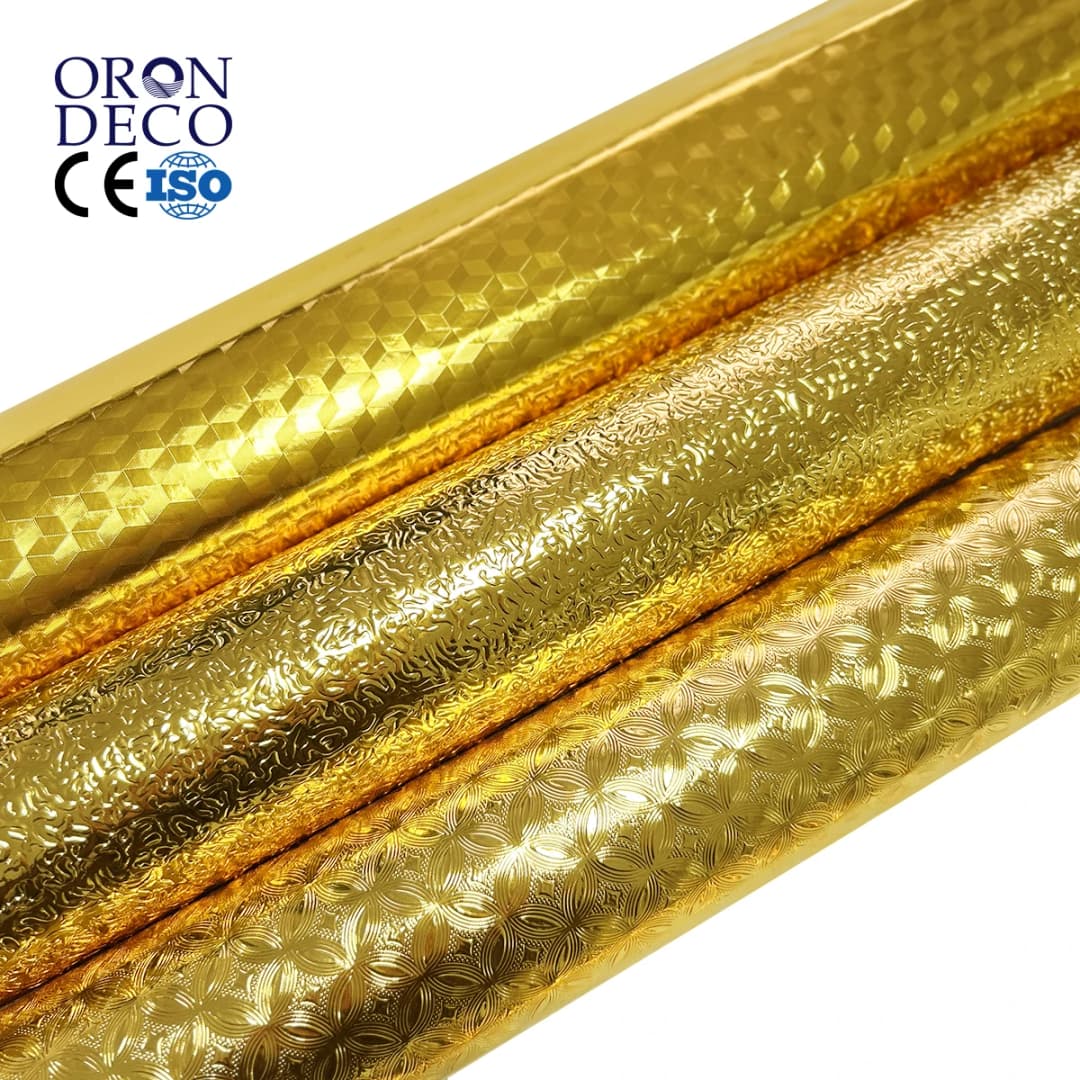 COWINLIFE DECO Gold Furniture Foil Sticker 3D Peel and Stick Self Adhesive Oil Proof Wallpaper Rolls Aluminum Sticker Kitchen Wrap