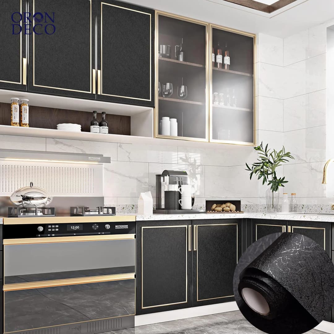 COWINLIFE DECO 3D Silk Embossed Black Wallpaper Cabinet Kitchen Wrap Sticker Self-Adhesive Vinyl Waterproof Peel and Stick Bedroom