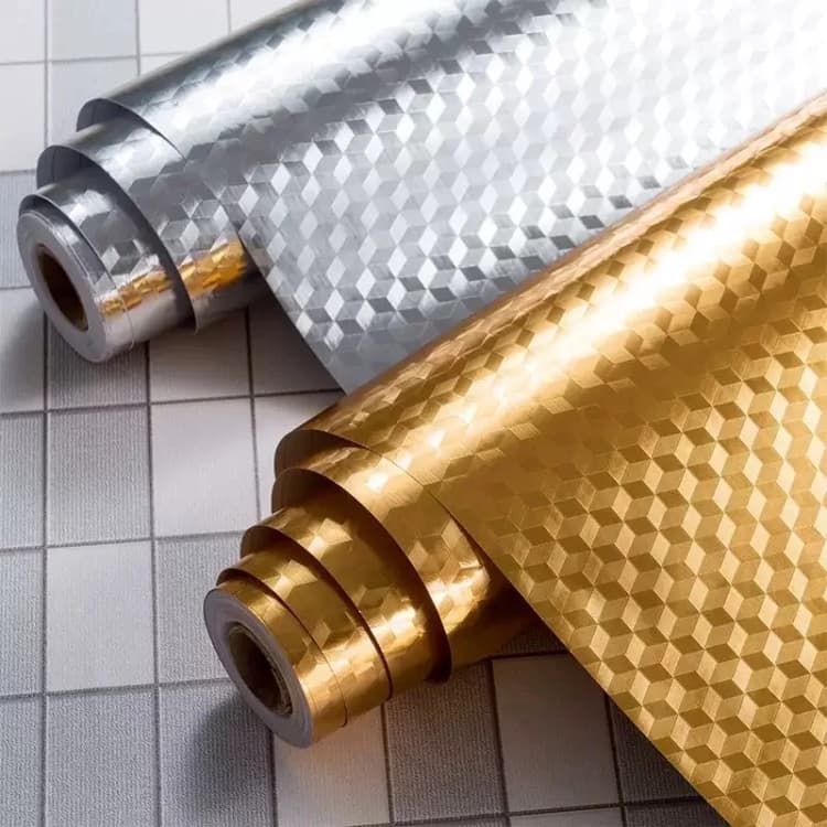 COWINLIFE DECO Furniture Foil Sticker 3D High Aluminum Gloss Textured for Kitchen Walls Self Adhesive Oil Proof PVC Wallpaper Rolls detail 2