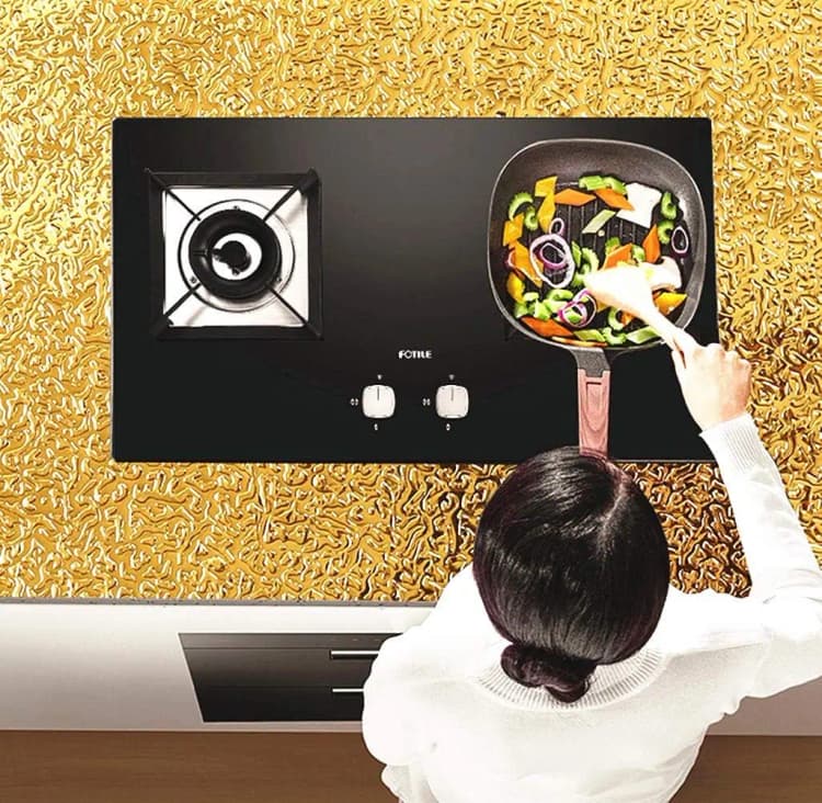 COWINLIFE DECO 3D Metallic Peel and Stick Wallpaper Waterproof Self-Adhesive Vinyl for Kitchen Cabinet Table Top Furniture Foil detail 3