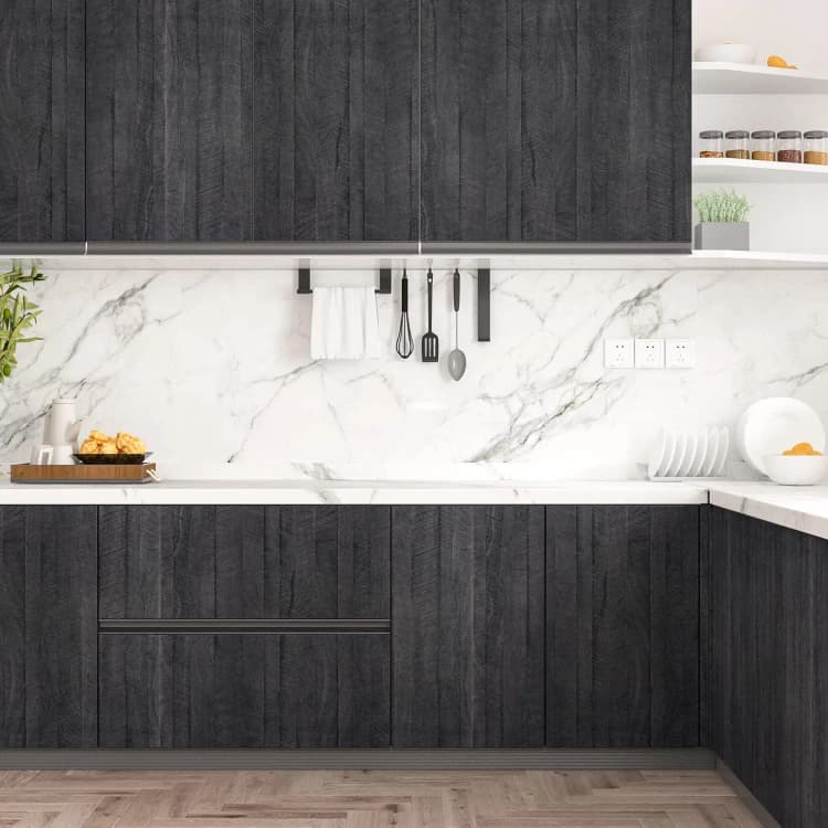 COWINLIFE DECO Black PVC Peel and Stick Wood Grain Kitchen Wall Sticker Self-Adhesive for Bedroom Home Wallpaper 3d Wallpaper Rolls detail 4