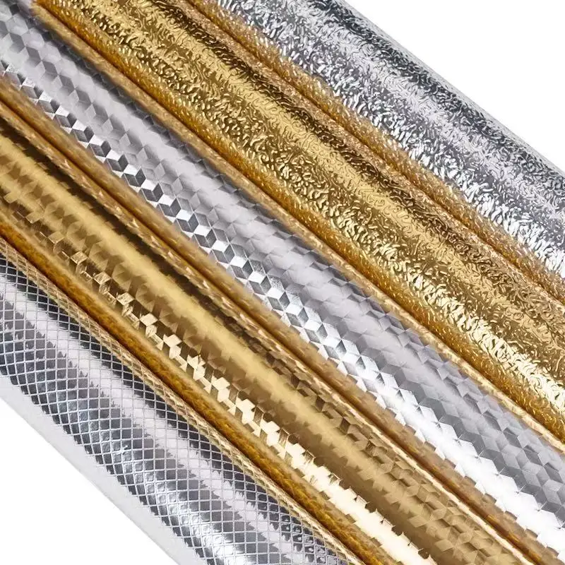 COWINLIFE DECO PVC Gloss Furniture Foil Aluminum Wall Paper 3d Home Wallpaper Oil Proof Self Adhesive Rolls Wallpaper for Kitchen
