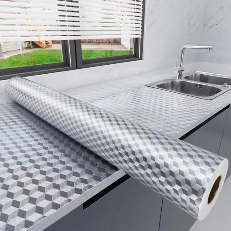 COWINLIFE DECO PVC Gloss Furniture Foil Aluminum Wall Paper 3d Home Wallpaper Oil Proof Self Adhesive Rolls Wallpaper for Kitchen detail 4