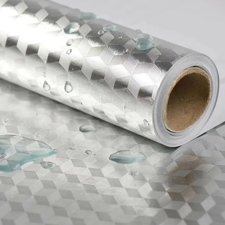 COWINLIFE DECO PVC Gloss Furniture Foil Aluminum Wall Paper 3d Home Wallpaper Oil Proof Self Adhesive Rolls Wallpaper for Kitchen detail 5