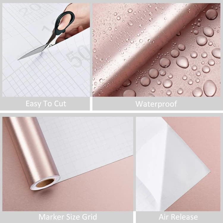 COWINLIFE DECO Furniture Foil Rose Gold Self Adhesive Contact Paper Peel & Stick Mirror Metallic Film Wallpaper Rolls DIY for Kitchen detail 3
