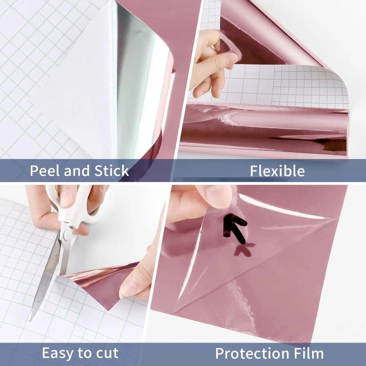 COWINLIFE DECO 3D Rose Mirror Waterproof Glossy PVC Wallpaper Rolls Wall Stickers Metallic Self Adhesive Furniture Foil for Kitchen detail 3