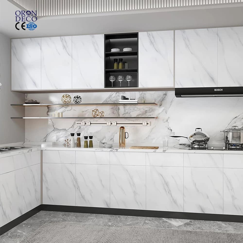 COWINLIFE DECO White Marble Wall Paper Home Decor Luxury Kitchen Wall Stickers Self-adhesive 3d Home Wallpaper Rolls Marble Sticker
