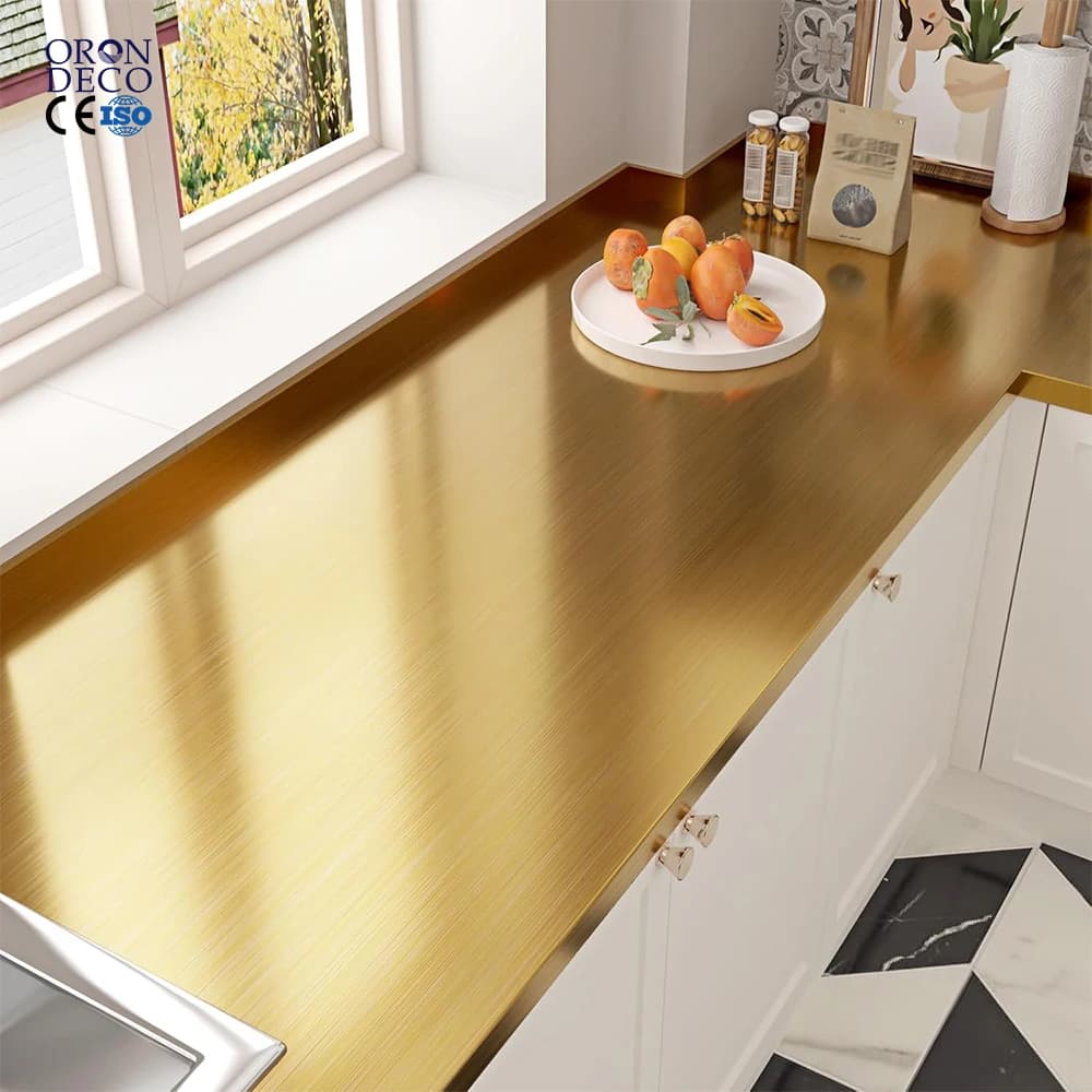 COWINLIFE DECO High-Grade Furniture Foil Sticker 3D Peel and Stick Self Adhesive Waterproof Sticker Metallic Gold Wallpaper Rolls