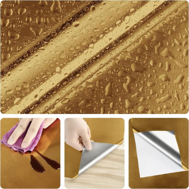 COWINLIFE DECO High-Grade Furniture Foil Sticker 3D Peel and Stick Self Adhesive Waterproof Sticker Metallic Gold Wallpaper Rolls detail 4