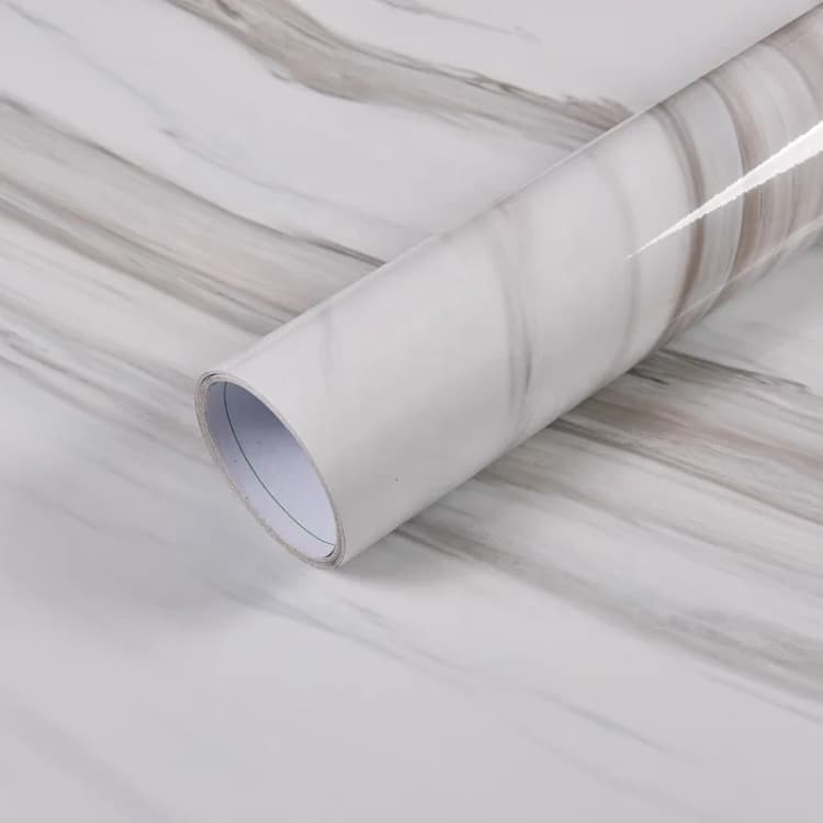 COWINLIFE DECO Glossy White Vinyl Marble Kitchen Wall Sticker Peel and Stick Waterproof Self-Adhesive Wallpaper Rolls for Countertop detail 1