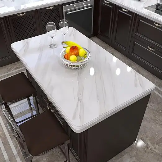 COWINLIFE DECO Glossy White Vinyl Marble Kitchen Wall Sticker Peel and Stick Waterproof Self-Adhesive Wallpaper Rolls for Countertop detail 4