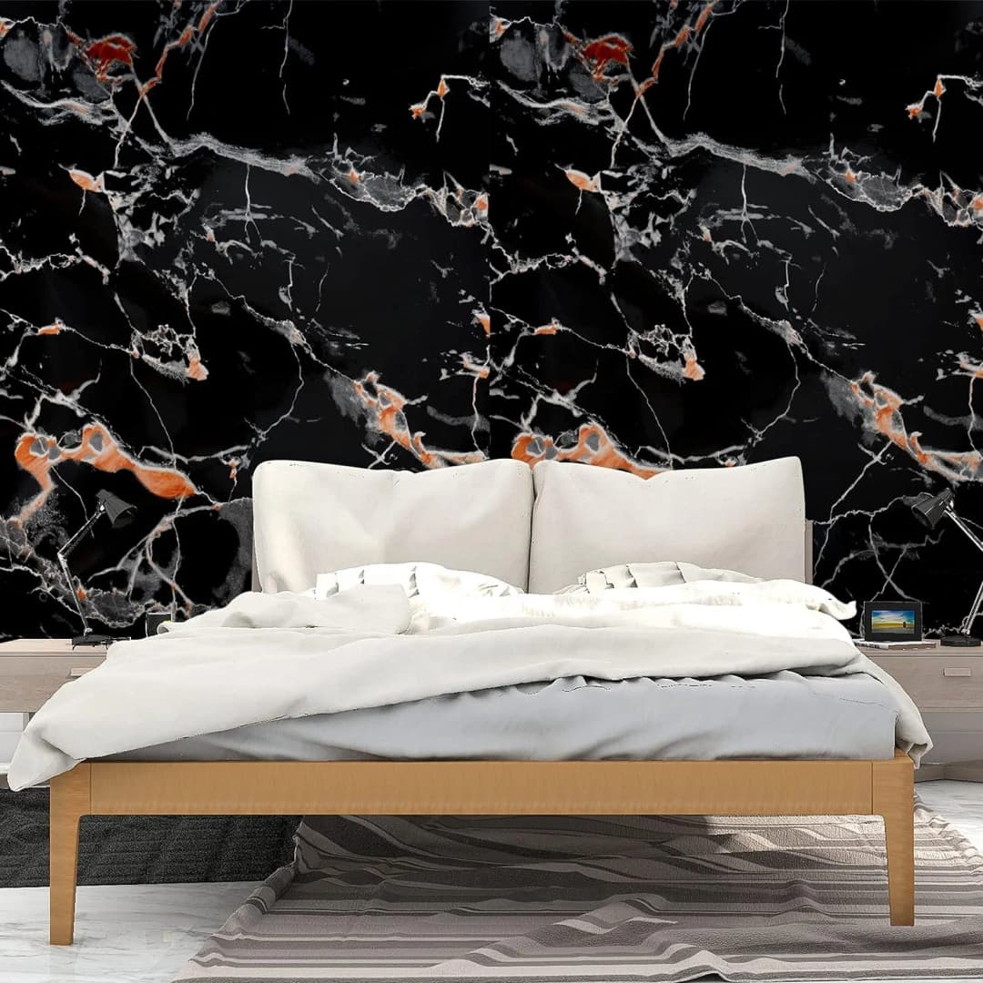 COWINLIFE DECO 3D Black Glossy Waterproof Vinyl Marble Sticker Wallpaper Peel and Stick PVC Self Adhesive Wallpaper for Bedroom