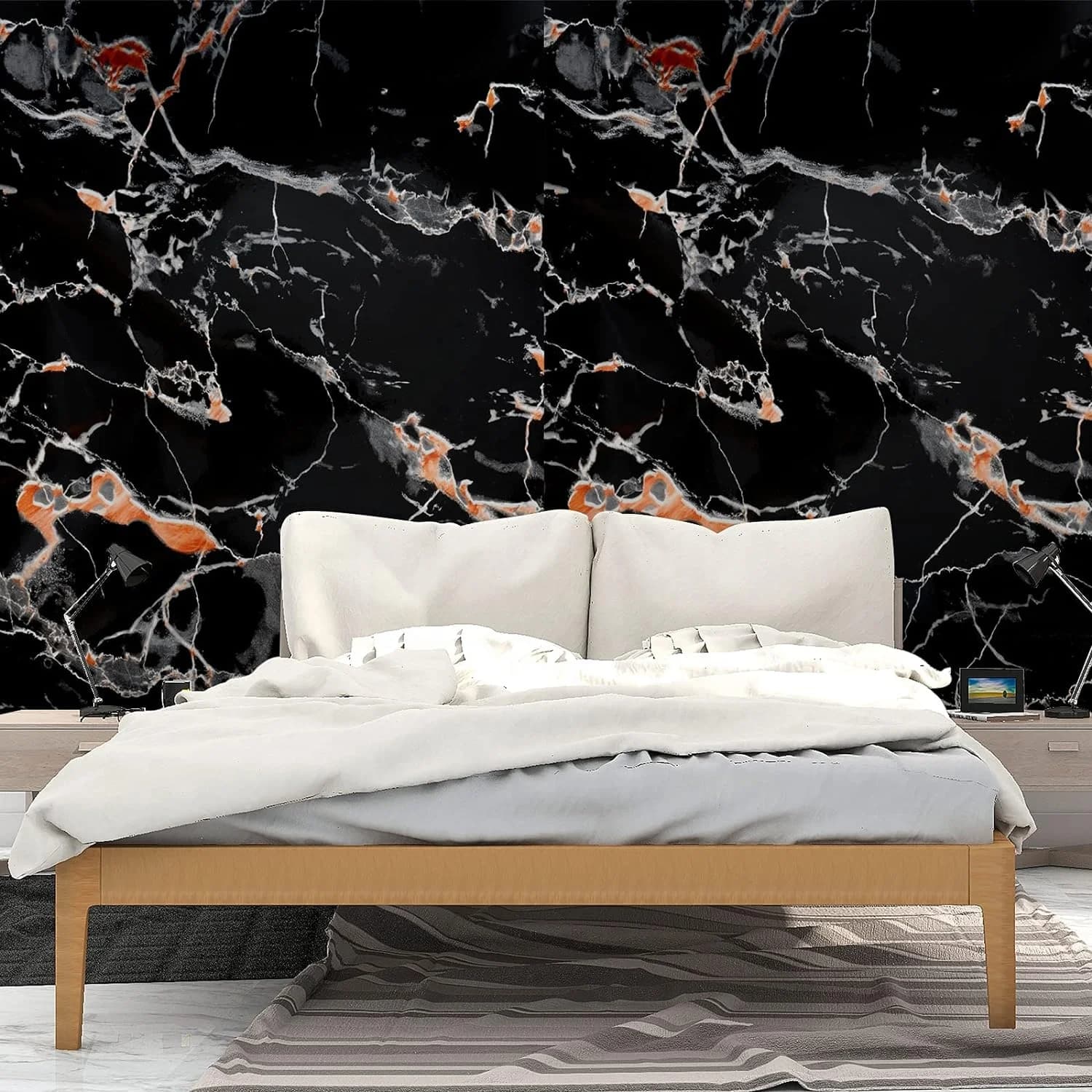 COWINLIFE DECO 3D Black Glossy Waterproof Vinyl Marble Sticker Wallpaper Peel and Stick PVC Self Adhesive Wallpaper for Bedroom