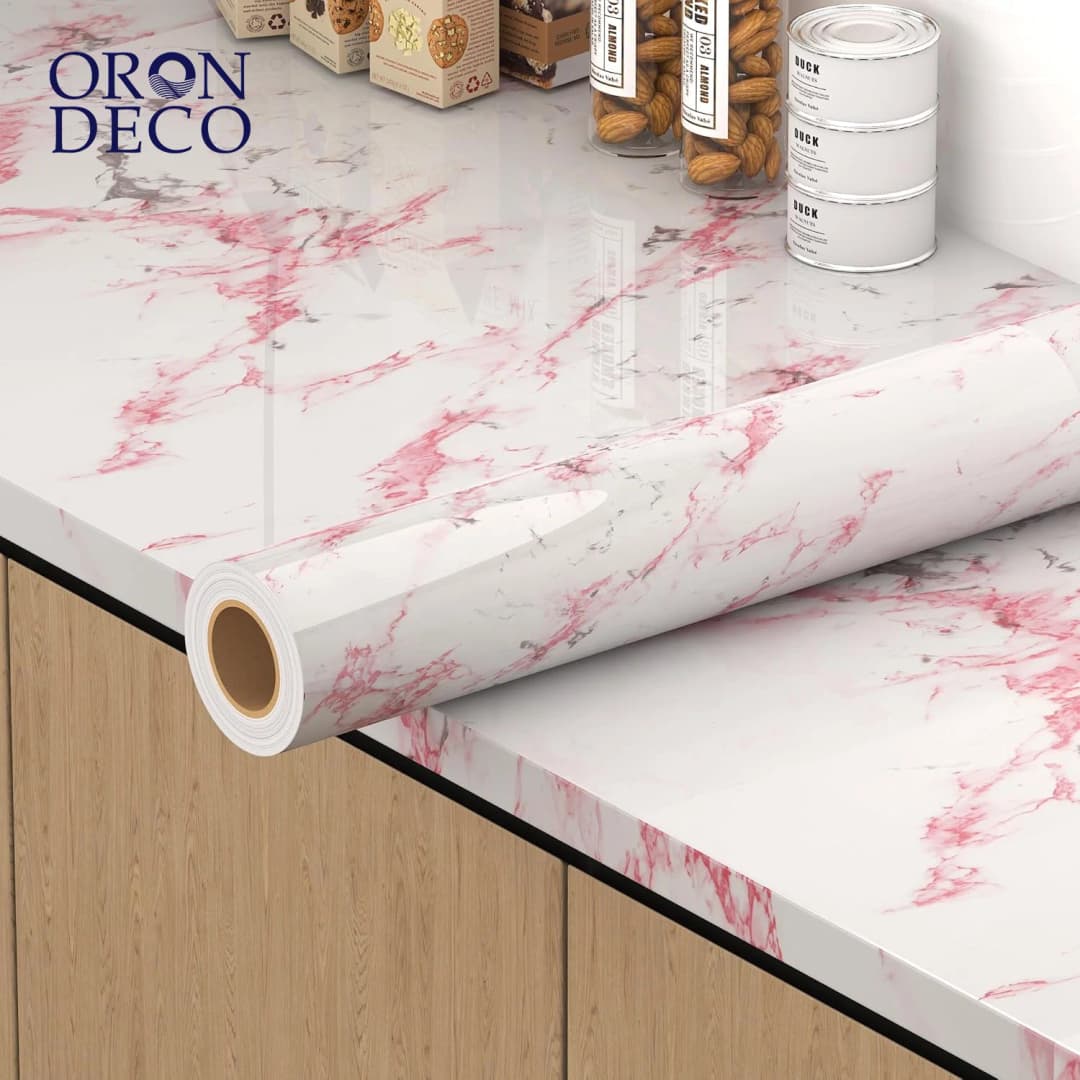 COWINLIFE DECO Pink Waterproof Kitchen Wrap Wall Sticker Peel and Stick PVC Self Adhesive Vinyl Marble Sticker Wallpaper for Home