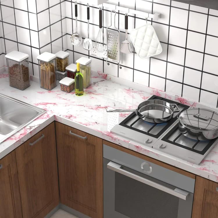 COWINLIFE DECO Pink Waterproof Kitchen Wrap Wall Sticker Peel and Stick PVC Self Adhesive Vinyl Marble Sticker Wallpaper for Home detail 2