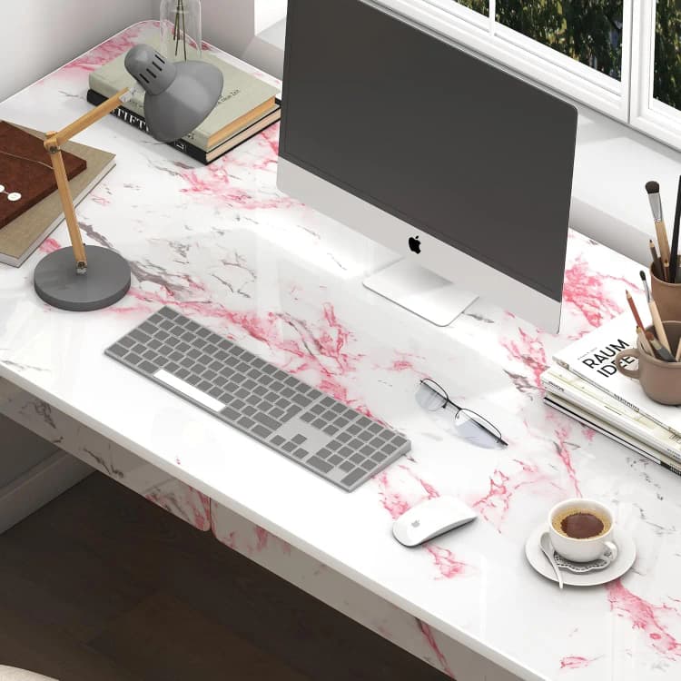 COWINLIFE DECO Pink Waterproof Kitchen Wrap Wall Sticker Peel and Stick PVC Self Adhesive Vinyl Marble Sticker Wallpaper for Home detail 3
