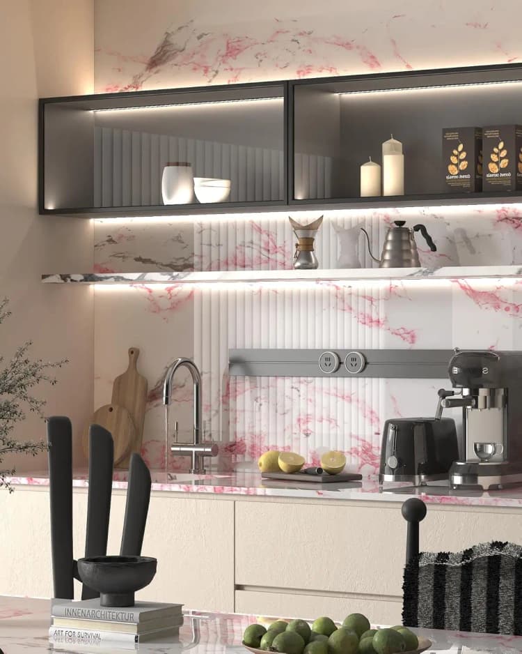 COWINLIFE DECO Pink Waterproof Kitchen Wrap Wall Sticker Peel and Stick PVC Self Adhesive Vinyl Marble Sticker Wallpaper for Home detail 4