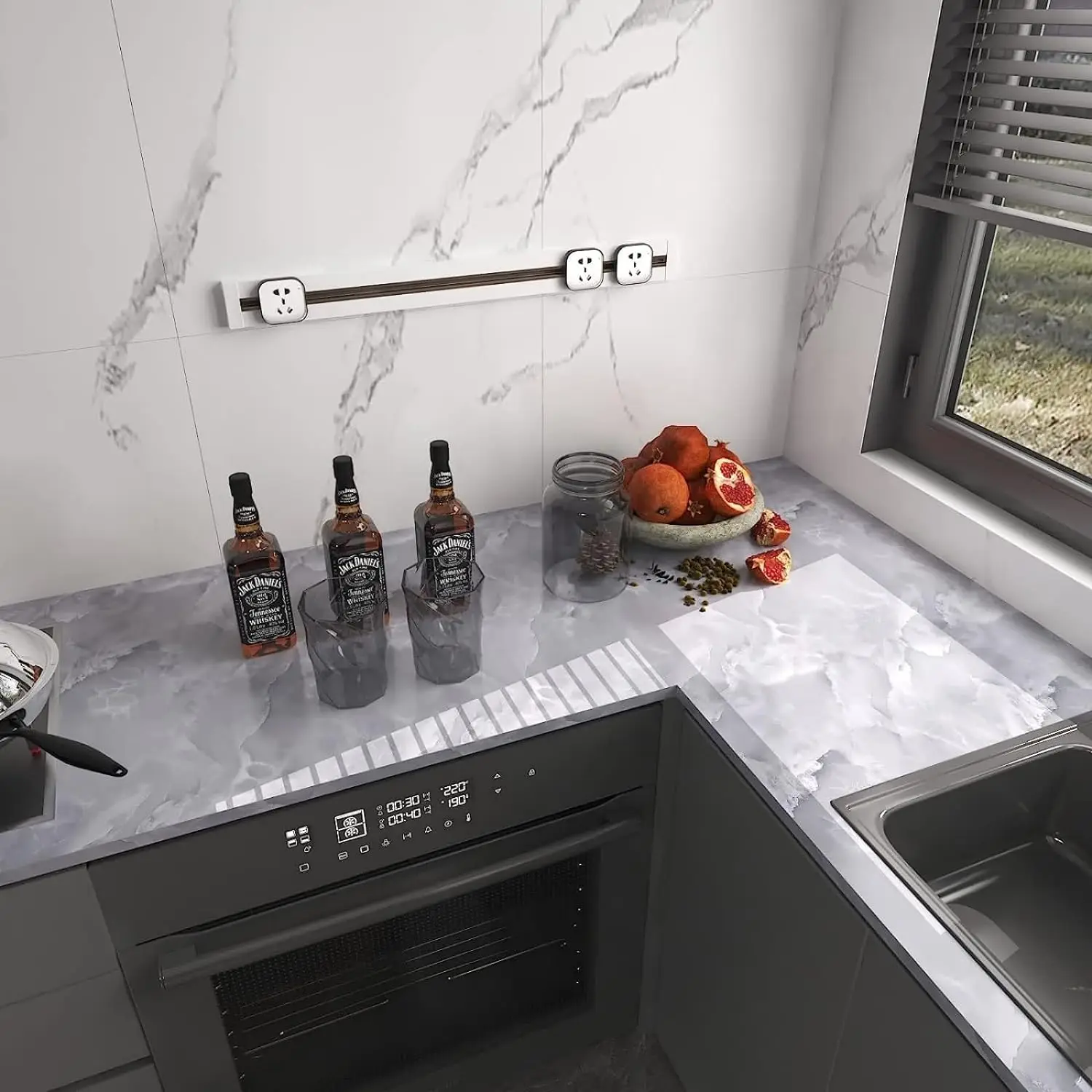COWINLIFE DECO Gray Marble Self-Adhesive Wallpaper Peel & Stick Waterproof Removable Wall Paper for Kitchen Countertops