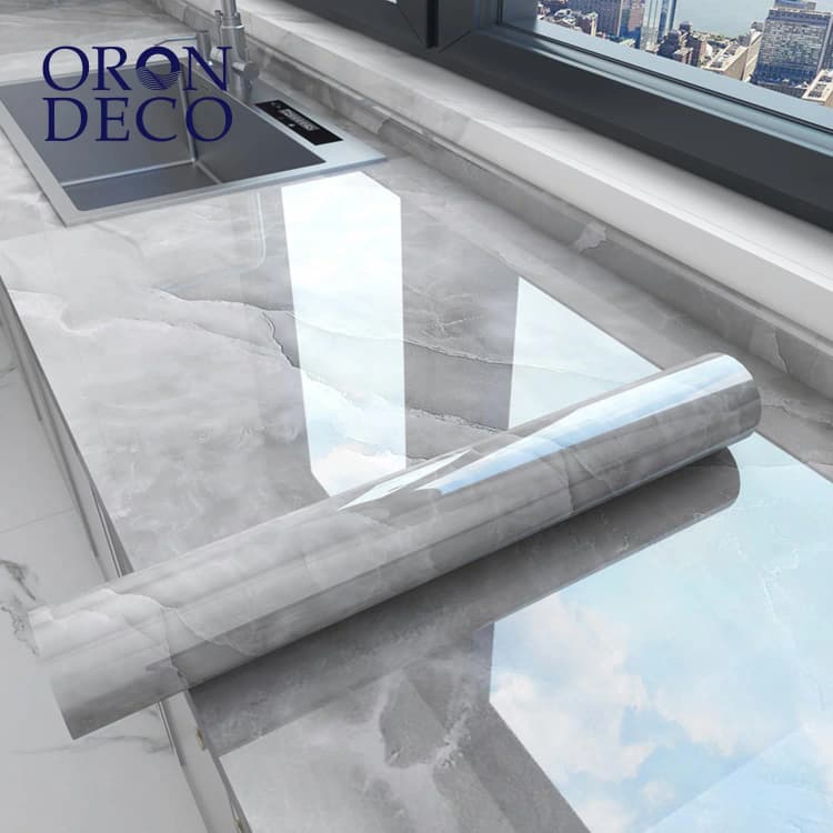 COWINLIFE DECO Gray Marble Self-Adhesive Wallpaper Peel & Stick Waterproof Removable Wall Paper for Kitchen Countertops detail 2