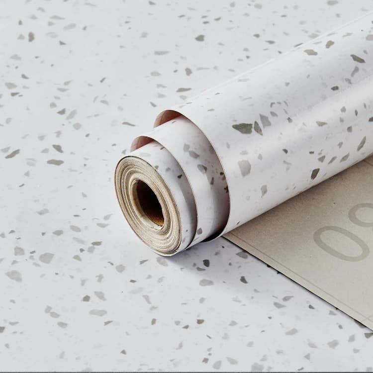 COWINLIFE DECO Gray Marble Sticker Glossy White Vinyl PVC Self-Adhesive Wallpaper Rolls Waterproof Kitchen Wall Stickers Home Decor detail 3