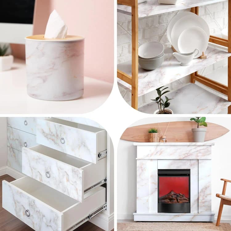 COWINLIFE DECO Modern Glossy White Vinyl Marble Sticker Peel and Stick Waterproof Self Adhesive Wall Paper for Kitchen Wall Sticker detail 5