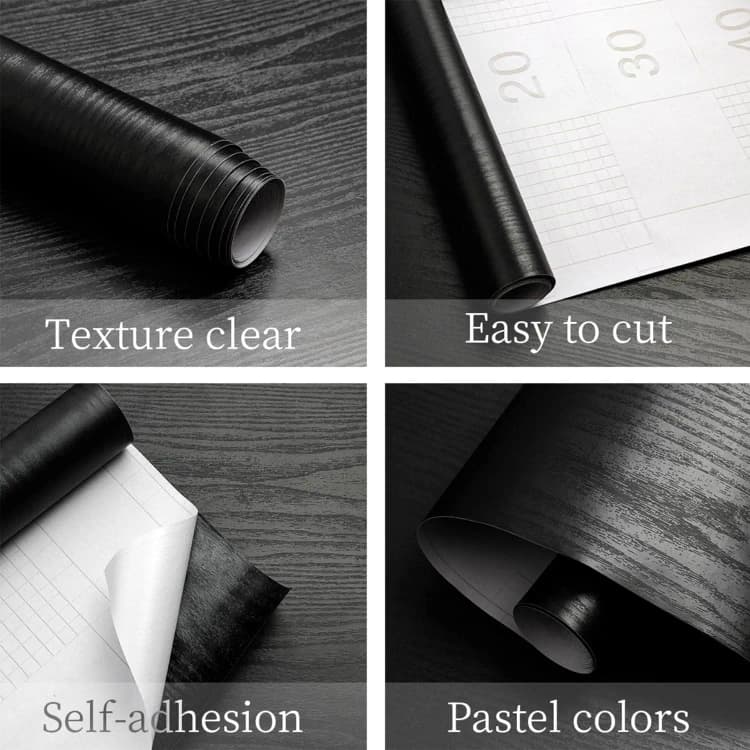 COWINLIFE DECO Best Selling Matte Black Wall Paper Removable Peel and Stick Self Adhesive Wood Wallpaper Sticker Wall Covering detail 2