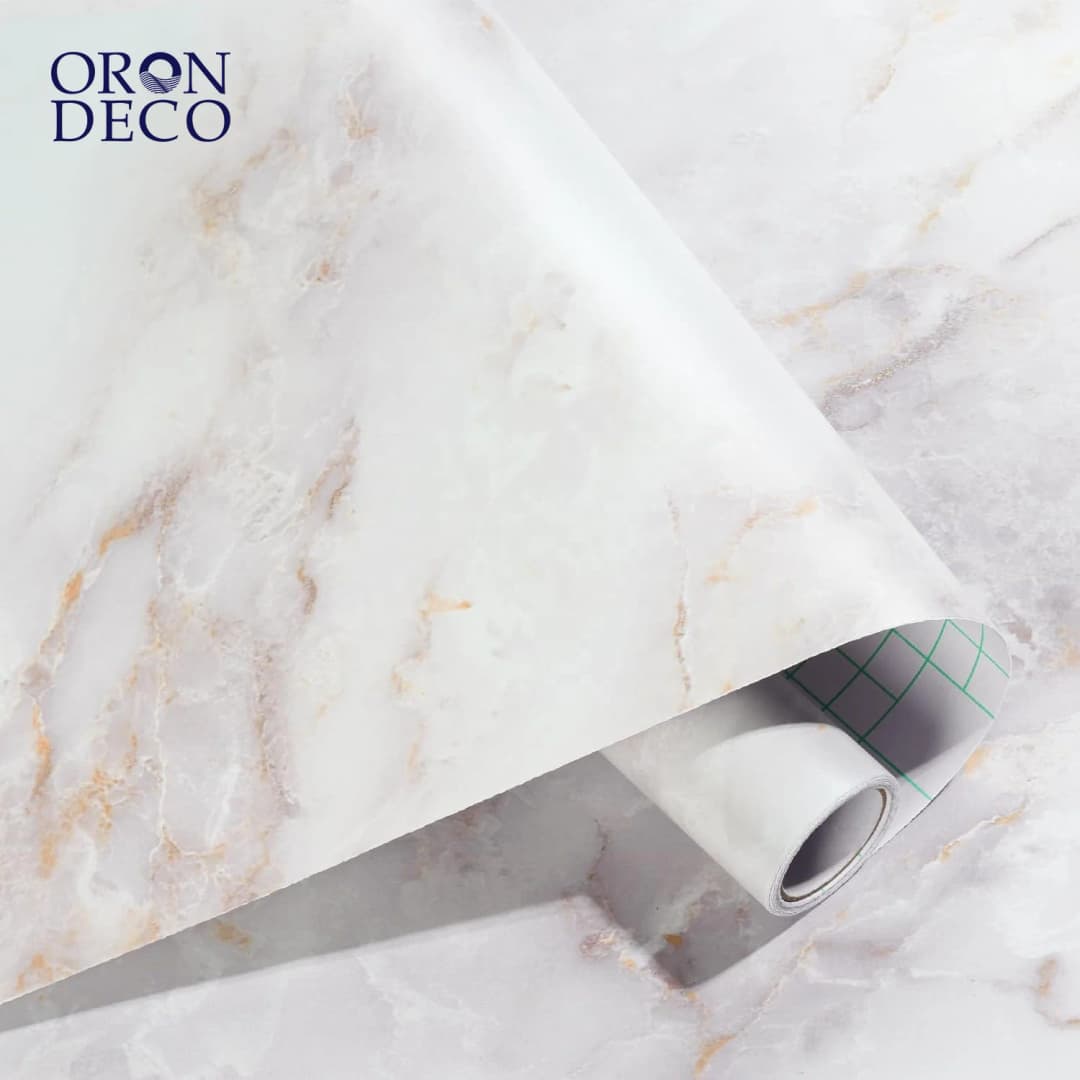 COWINLIFE DECO Matte Waterproof 3D Golden White Marble Sticker Peel Stick PVC Self-Adhesive Wallpaper Rolls for Kitchen Bathroom