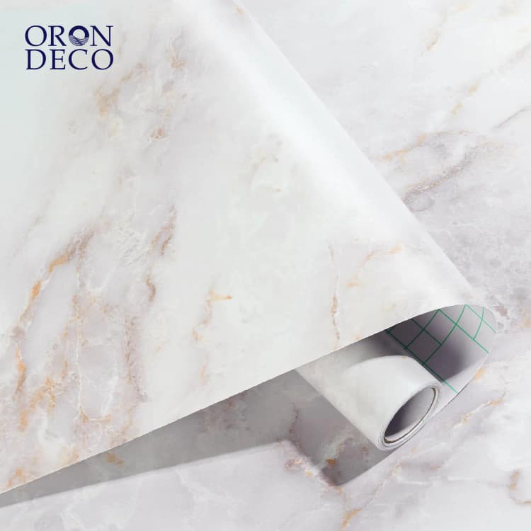 COWINLIFE DECO Matte Waterproof 3D Golden White Marble Sticker Peel Stick PVC Self-Adhesive Wallpaper Rolls for Kitchen Bathroom detail 1