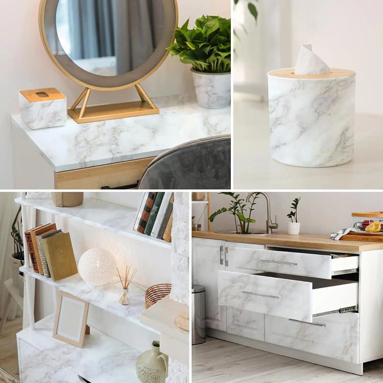 COWINLIFE DECO Matte Waterproof 3D Golden White Marble Sticker Peel Stick PVC Self-Adhesive Wallpaper Rolls for Kitchen Bathroom detail 6