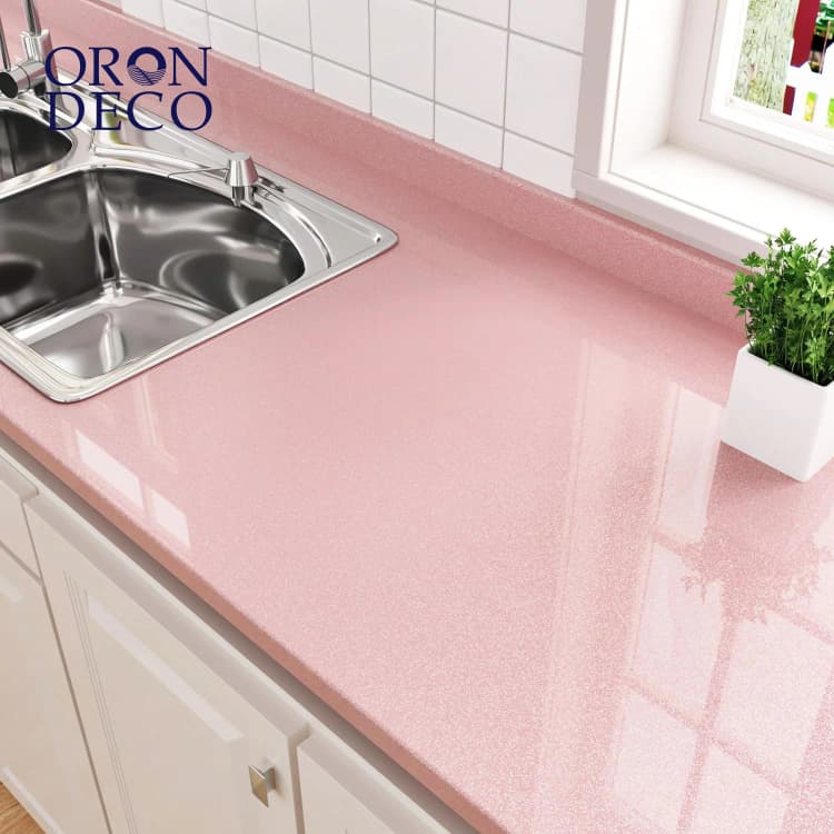 COWINLIFE DECO Wholesale Modern Pink Glitter Glossy PVC Kitchen Cabinet Wallpaper Rolls Waterproof Removable Peel Stick Design detail 1