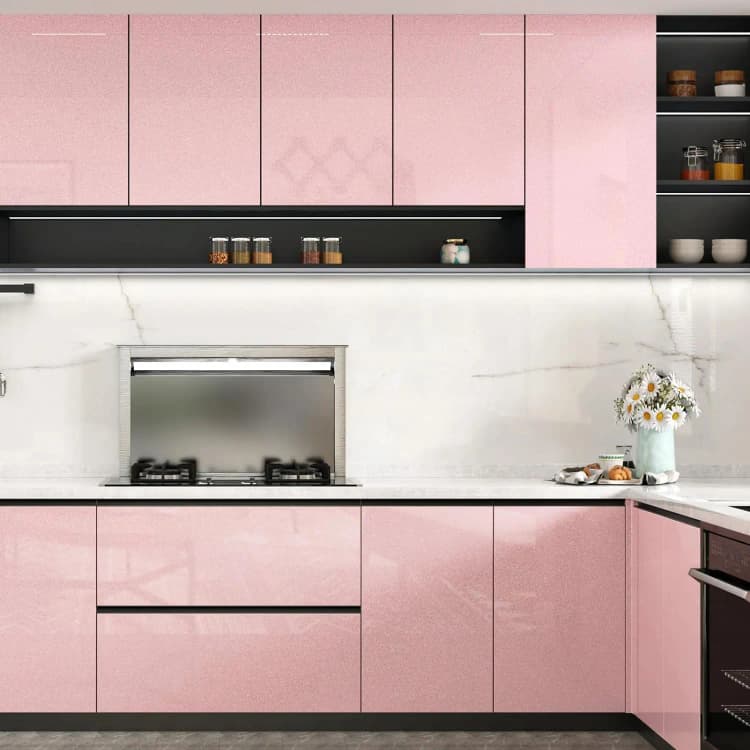 COWINLIFE DECO Wholesale Modern Pink Glitter Glossy PVC Kitchen Cabinet Wallpaper Rolls Waterproof Removable Peel Stick Design detail 3