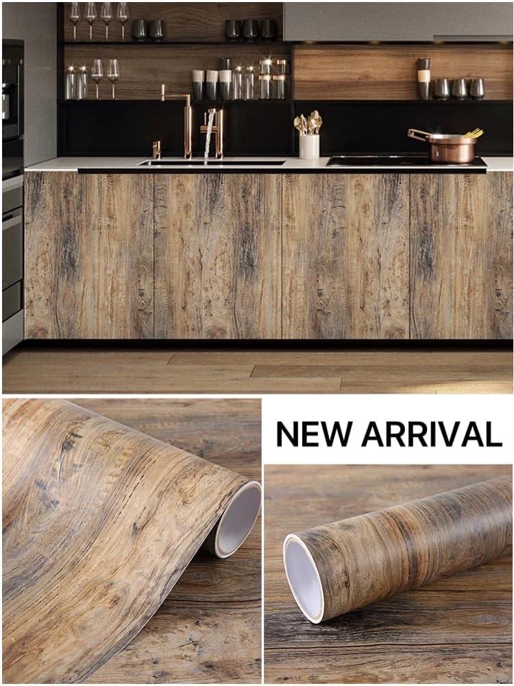 COWINLIFE DECO Modern Design Retro Wood Texture Wallpaper PVC Vinyl Self-Adhesive Peel Stick Waterproof Roll for Furniture Renovation detail 4
