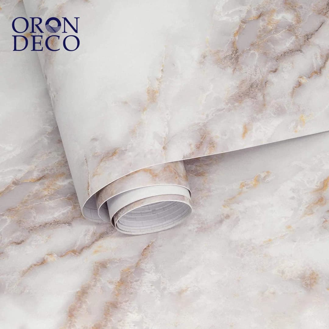 COWINLIFE DECO Self-Adhesive Removable Wallpaper Sticker Modern Marble Design in Matt White/Gold for Kitchen