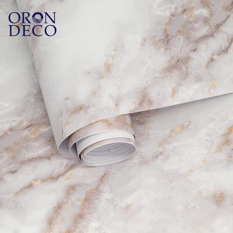 COWINLIFE DECO Self-Adhesive Removable Wallpaper Sticker Modern Marble Design in Matt White/Gold for Kitchen detail 1