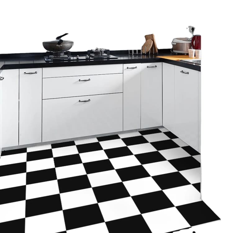 Factory 3D Black White Garage Floor Tiles Vinyl Flooring Roll Peel and Stick Wallpaper Waterproof Kitchen Wrap Pvc Floor Sticker detail 1