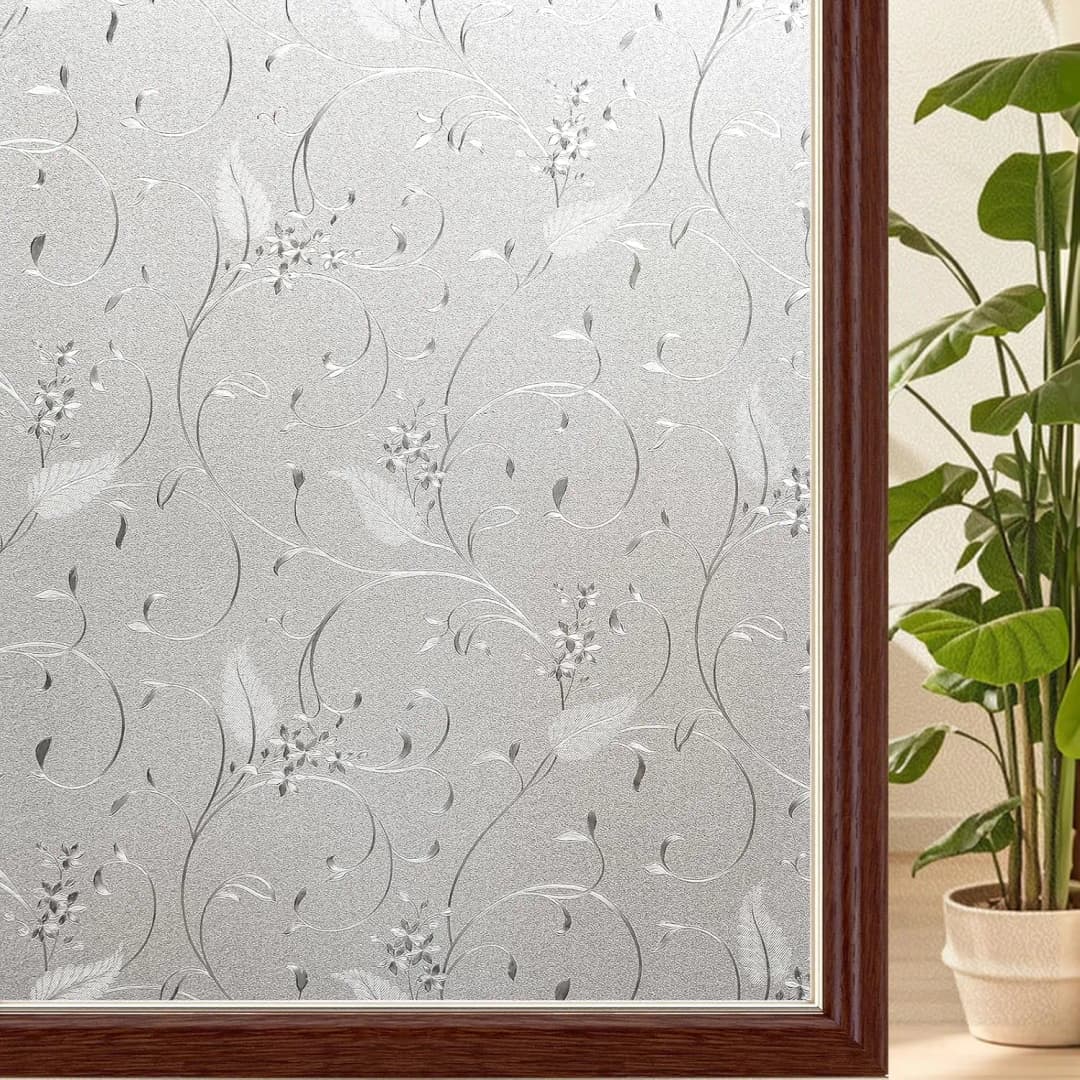 COWINLIFE Privacy Glass Film PVC Removable Decorative Sticker Waterproof Glass Film Static Cling for Apartment Kitchen Home Office
