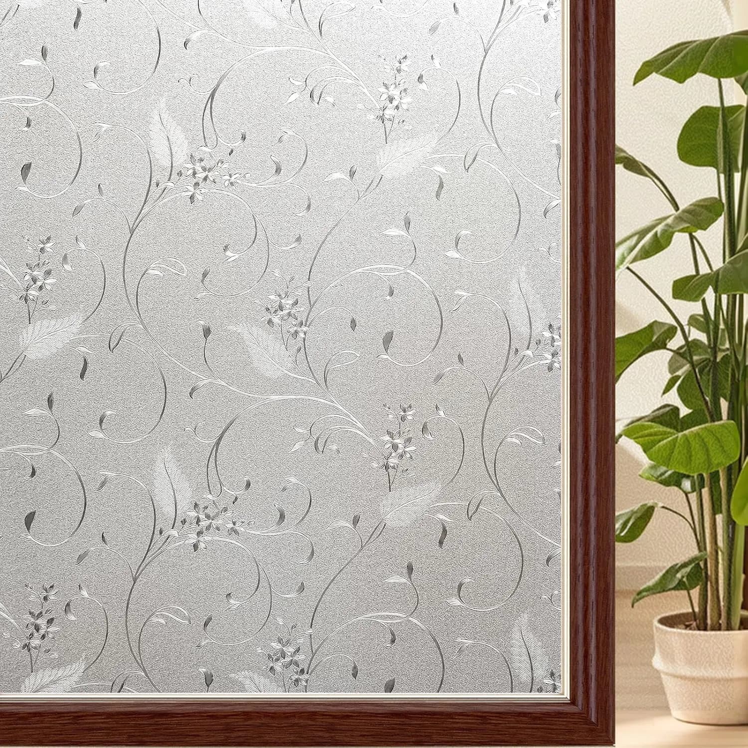 COWINLIFE Privacy Glass Film PVC Removable Decorative Sticker Waterproof Glass Film Static Cling for Apartment Kitchen Home Office