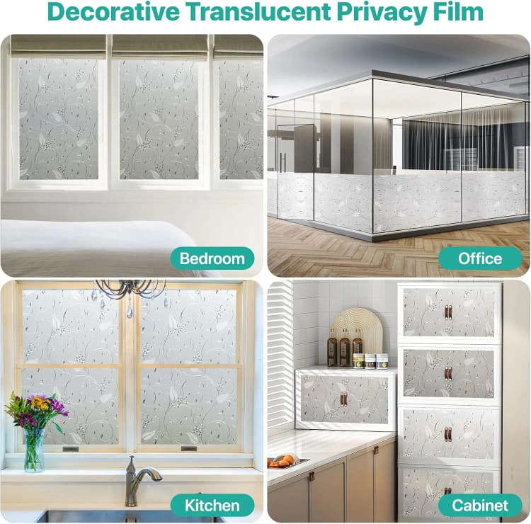 COWINLIFE Privacy Glass Film PVC Removable Decorative Sticker Waterproof Glass Film Static Cling for Apartment Kitchen Home Office detail 2